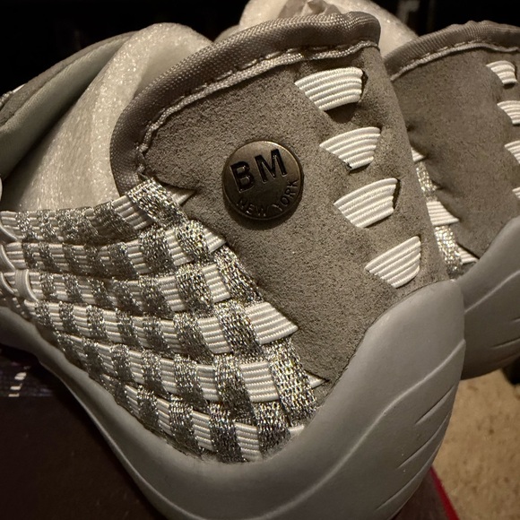 bernie mev. White and Siver Woven Slip-On Sneakers - Picture 3 of 5